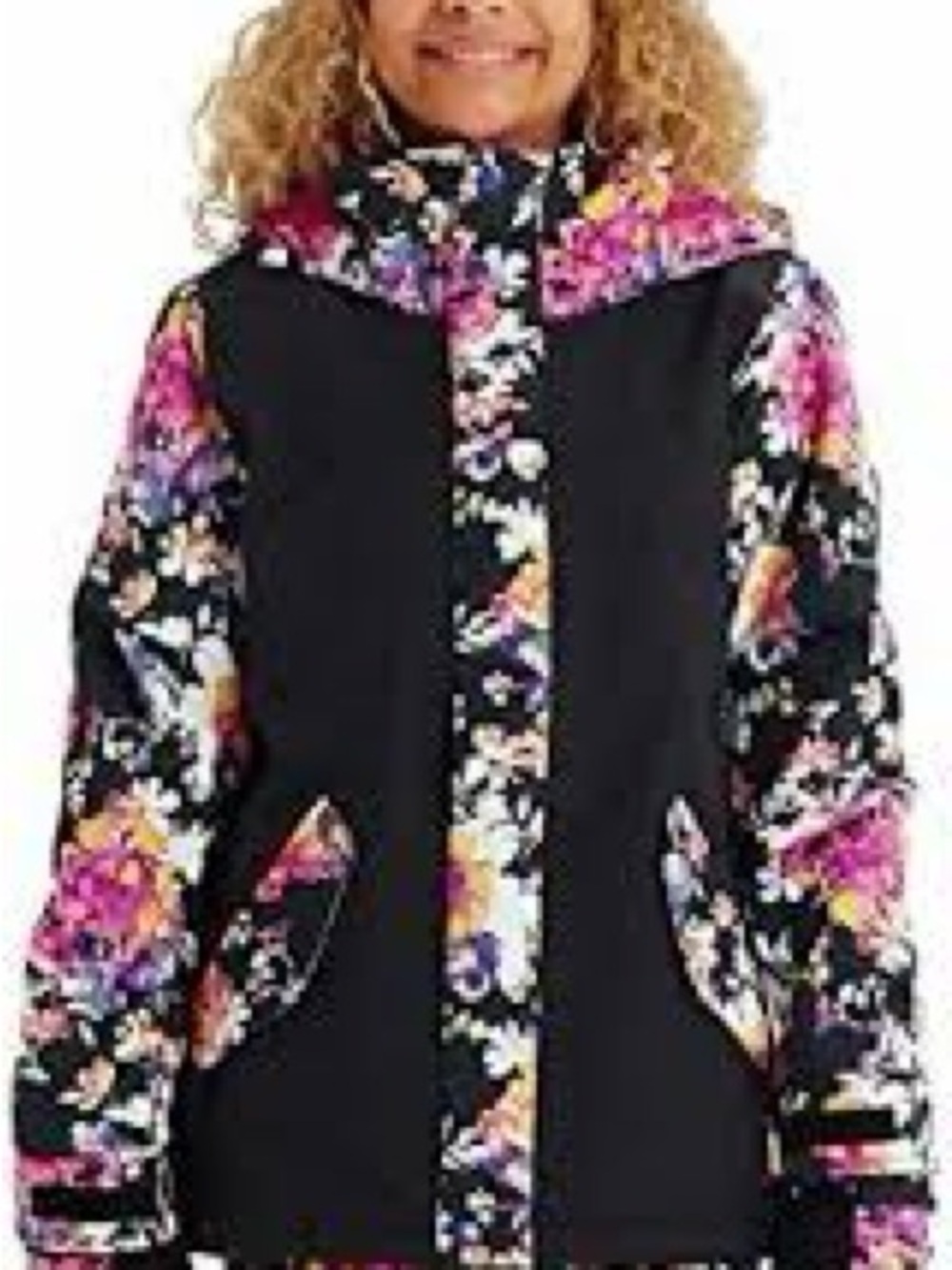 Burton Black Puffer Jacket with Multicolor Floral Panels - Kids